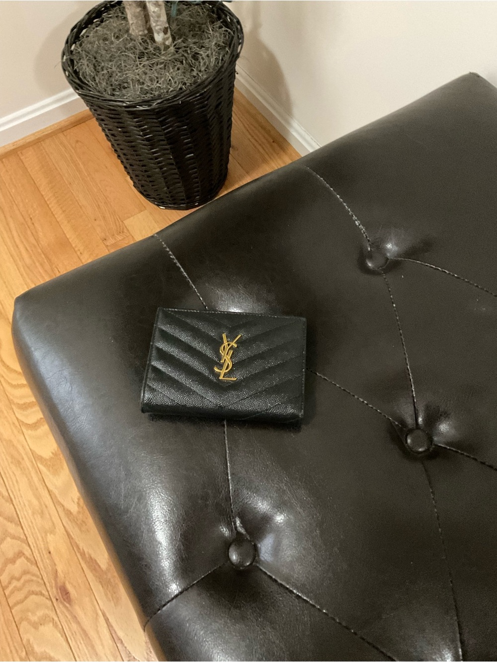 Saint Laurent Black Quilted Leather Card Holder with Gold YSL Emblem